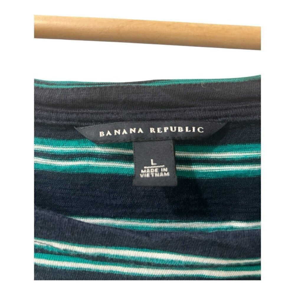 Banana Republic Top Shirt Womens Size Large Black & Green Striped 3/4 Sleeves - Picture 5 of 7